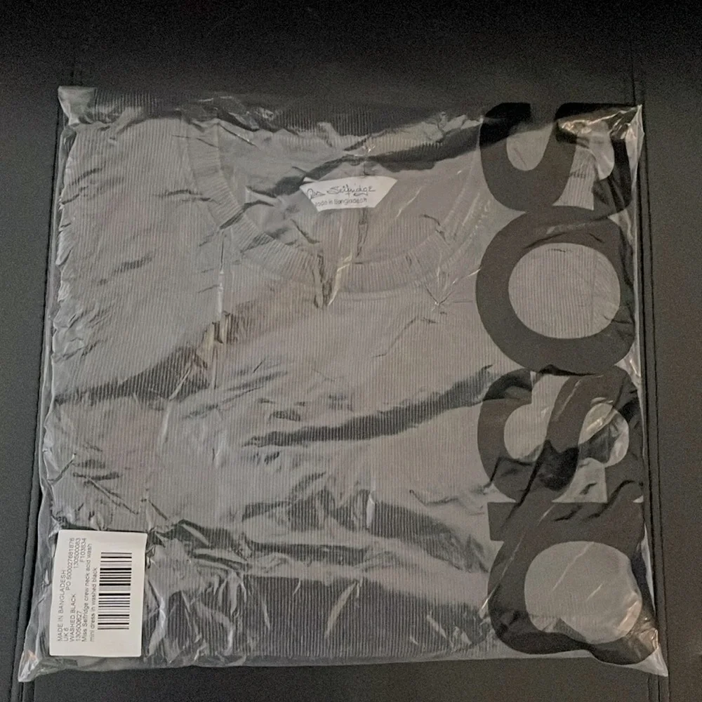 ASOS Miss Selfridge Crew Neck Acid Wash Mini Dress In Washed Black - Picture 5 of 9